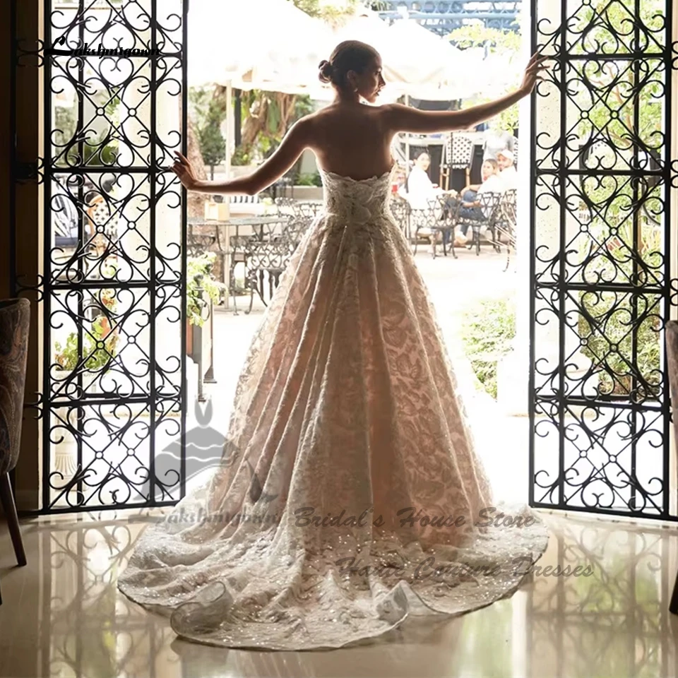 Lakshmigown Luxuriöse Spitzen-Boho-Hochzeitskleider Schulterfrei 2026 Funkelnde Kirchen-Champagner-Strand-Brautkleider Vestidos Novia – Detail 4