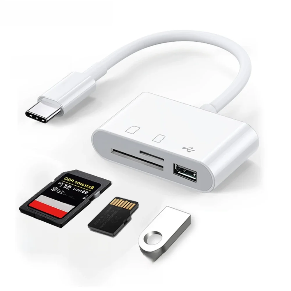 TISHRIC-Micro USB Tipo C Adaptador, TF, Leitor de Cartão SD, USB-C Cartão de Memória, Macbook,