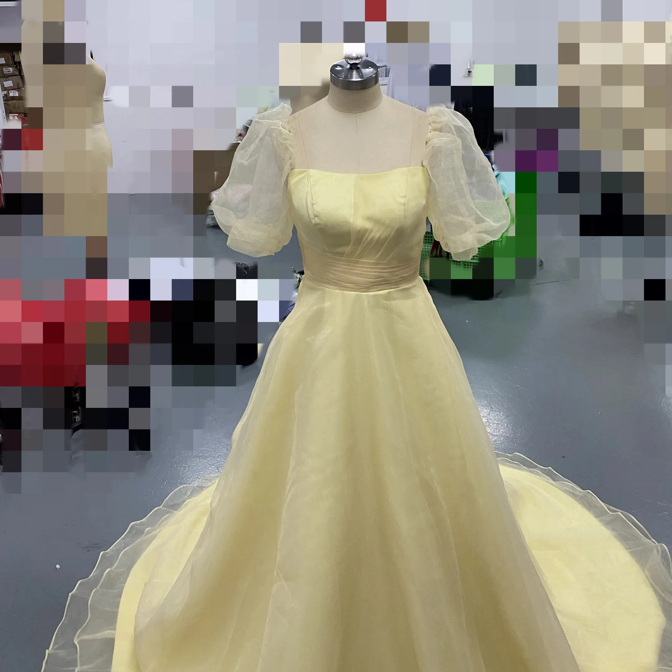 Verngo abiti da ballo in Tulle giallo chiaro semplice maniche corte collo quadrato corea abiti da sera da donna abito da festa formale sposa