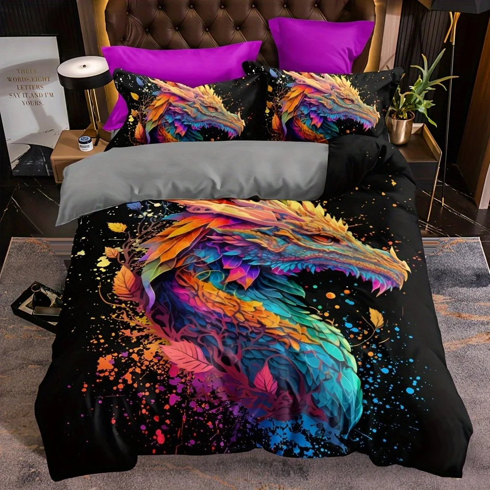 Mystical Dragon Print Bedding Set Soft Comfortable Duvet Cover For Bedroom Duvet Cover Set 1*Duvet Cover + 2*Pillowcase