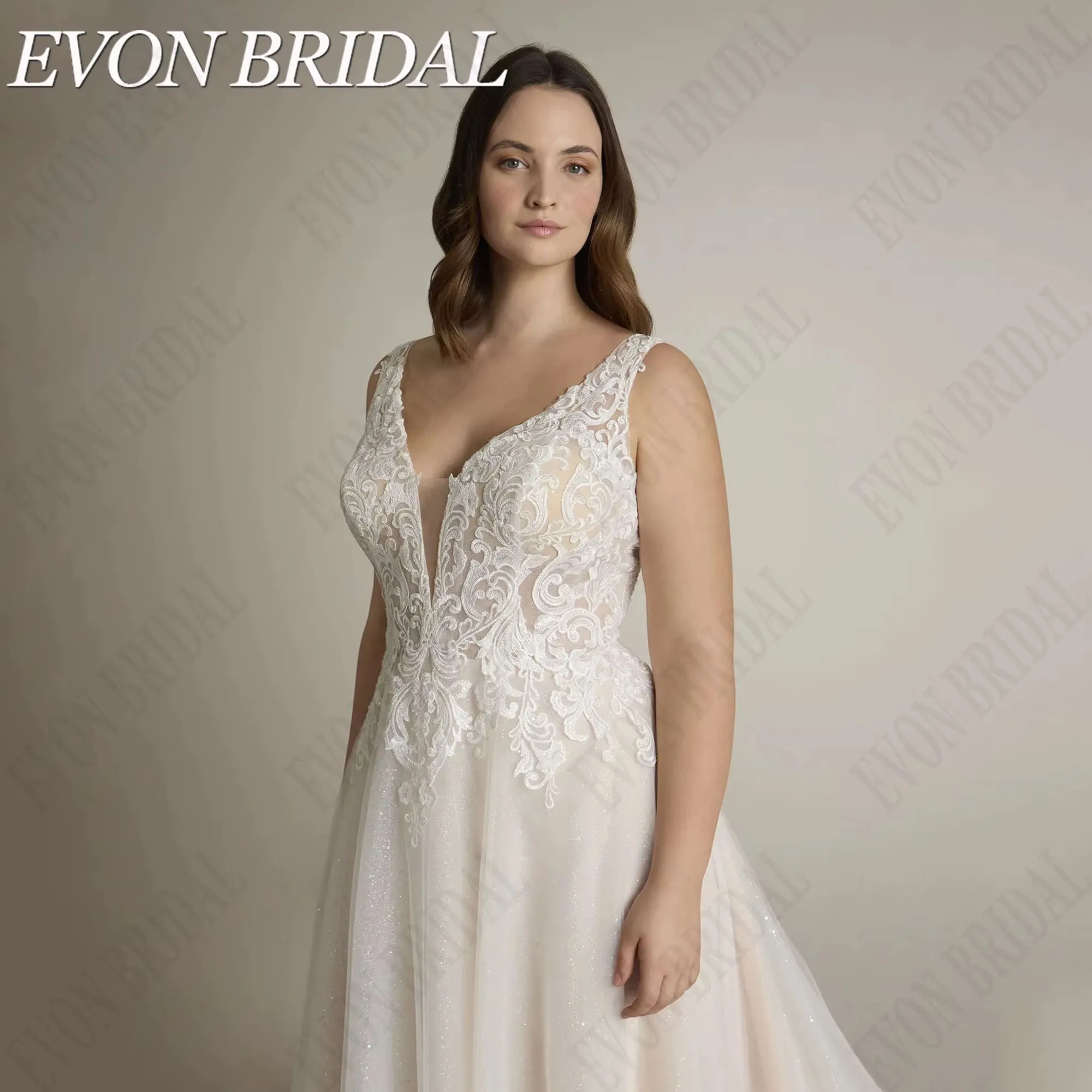Espumante plus size vestidos de casamento para noiva sem mangas vestidos de noiva a linha applique vestidos de novia personalizado evon nupcial