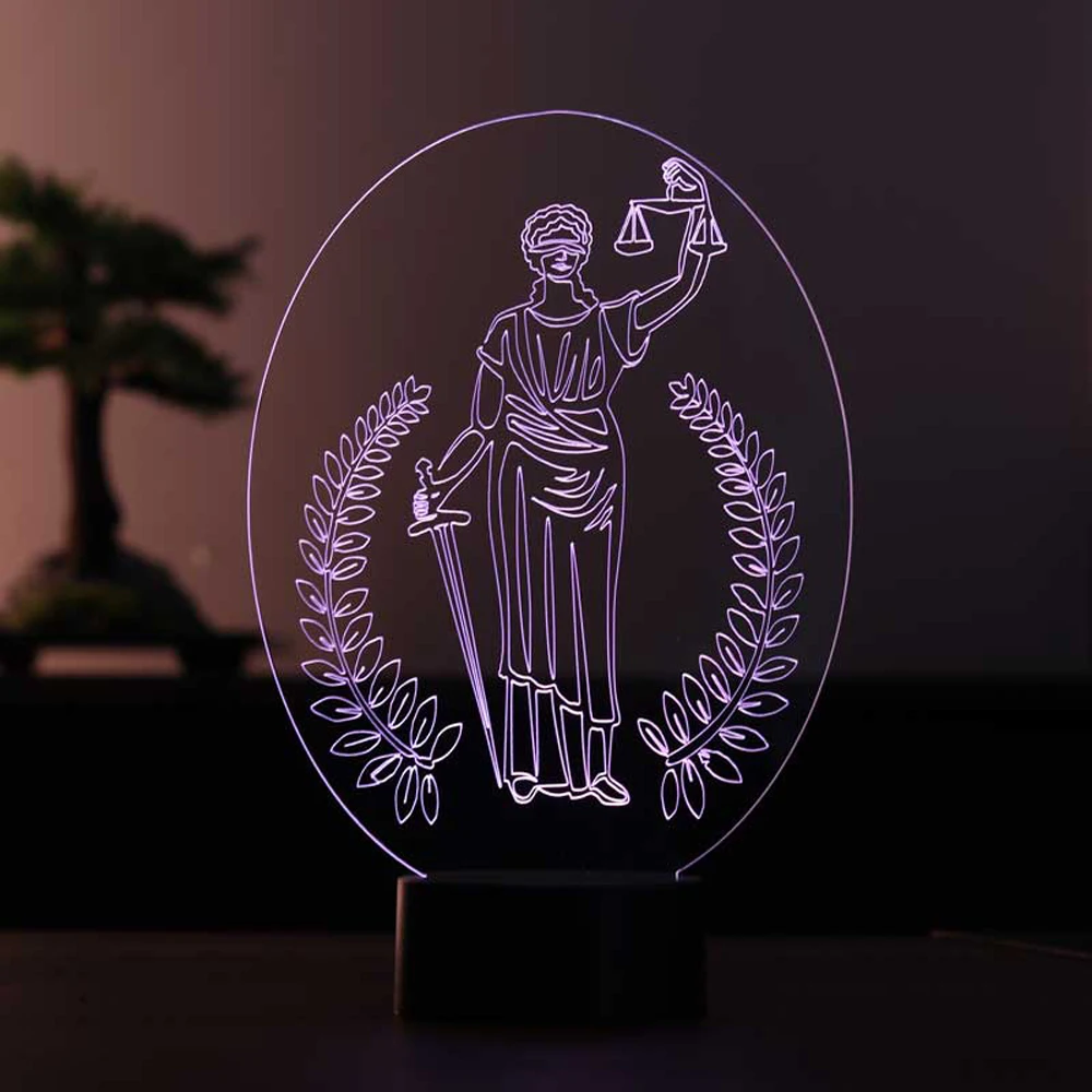 Themis lámpara LED de mesa, decoración de figuras, regalo único para los entusiastas de la justicia