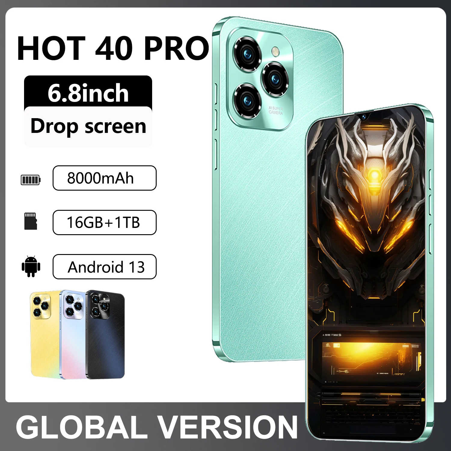 2025 Global Version HOT 40 Pro Original For Brand Smartphone 6.8inch HD Full Screen 4G/5G Cell Phone 6800mAh Mobile Phones