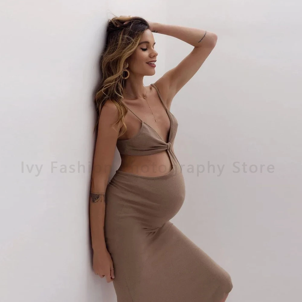 Maternity Photography Dresses Knitted Pregnant Woman Clothes Strap Vest Cool Suspender Long Skirt Fashion Elegant Party Dress