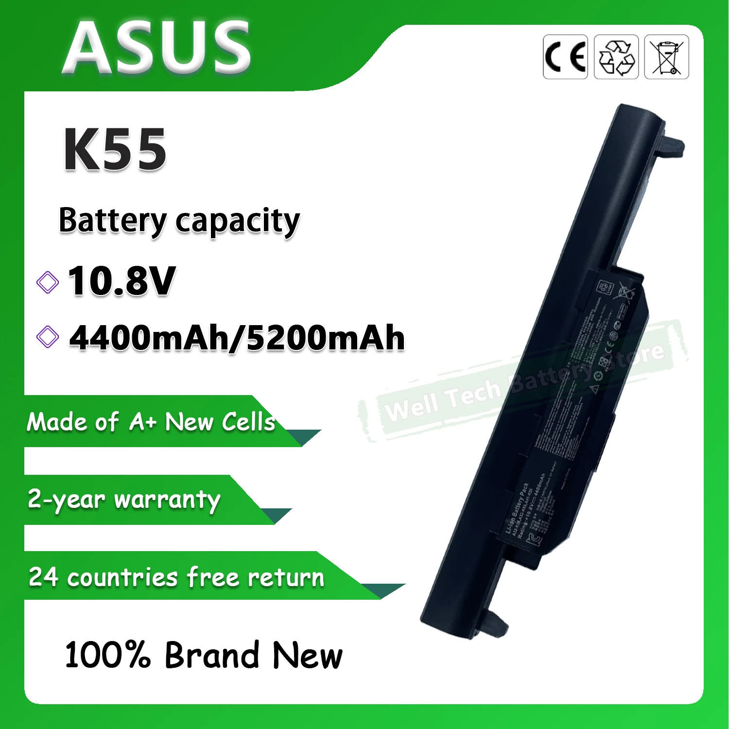 K55 Laptop Battery for ASUS A45 A45D A45DE A45DR A45N A45V A45VD A45VG A45VM A45VS A55 A55A A55D A55DE A55DR A55N Series