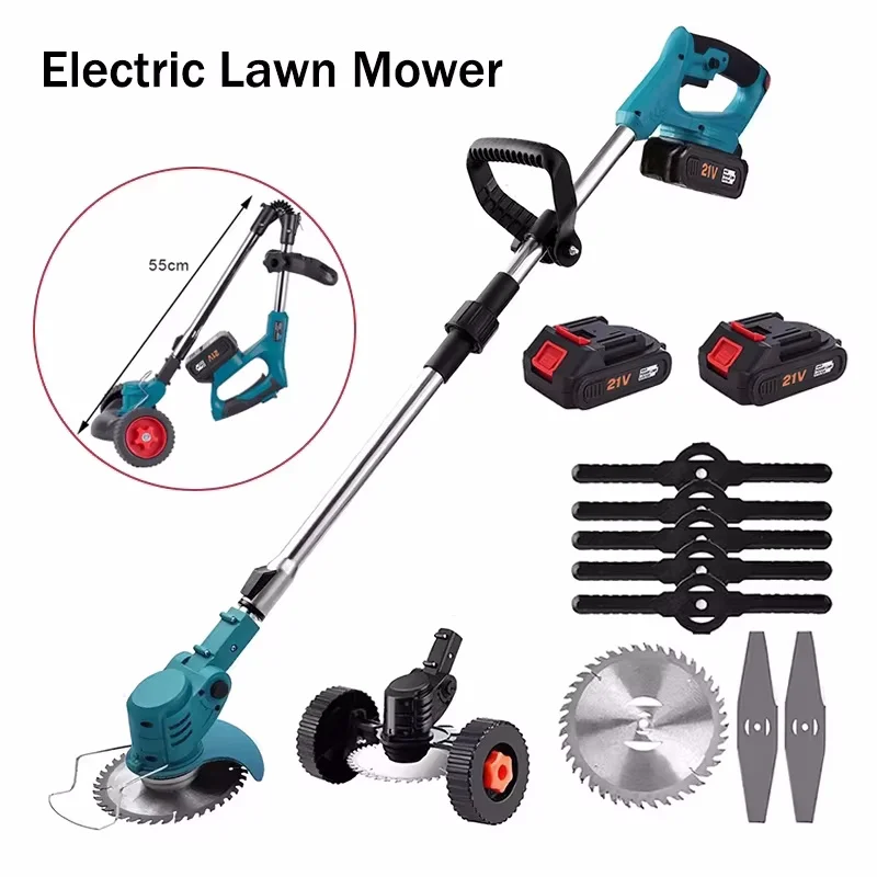 21V Battery Cordless Garden Grass Trimmer Length Adjustable with 1/2 Battery Electric Lawn Mower Handheld For Makita