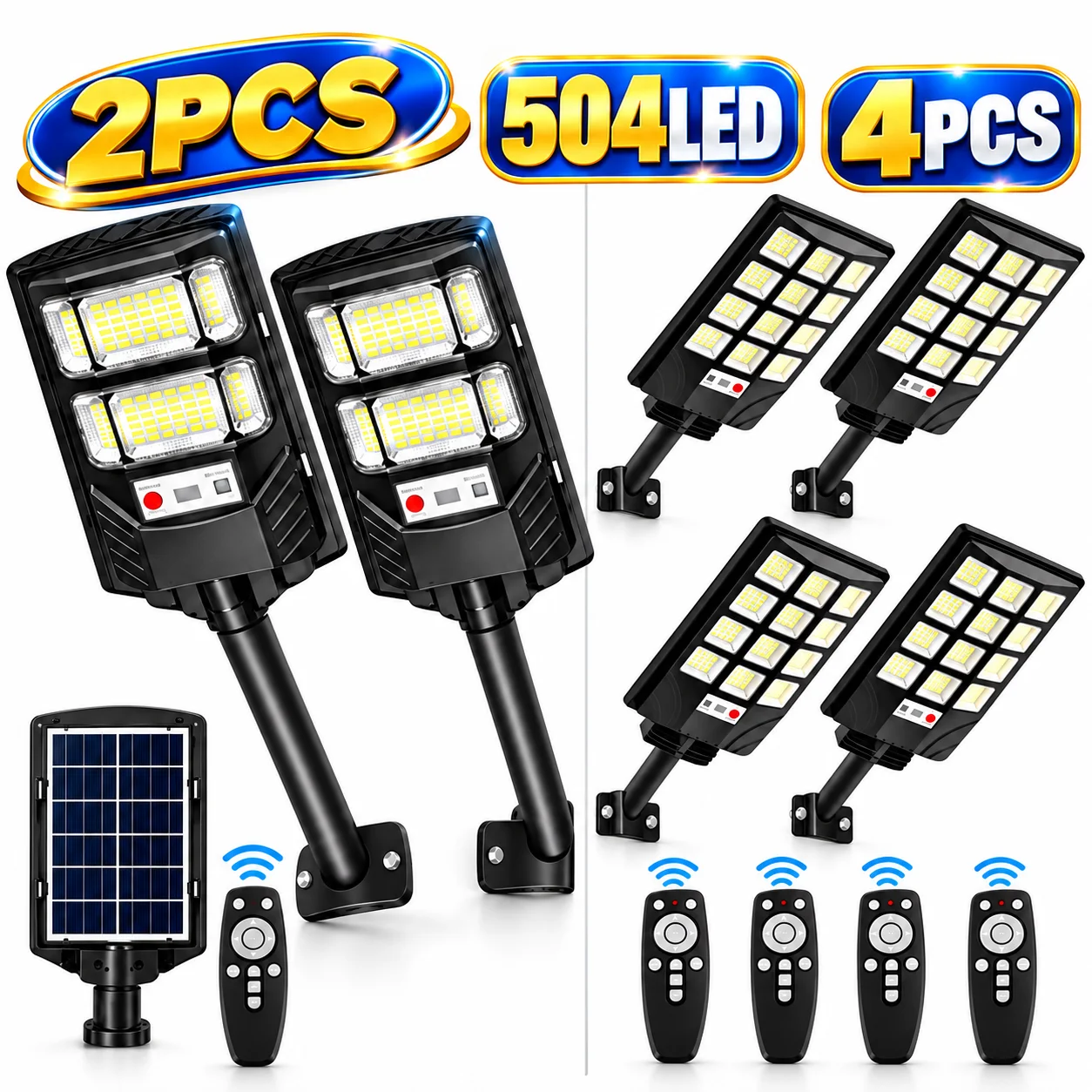 2/4PCS Solar Street Lights Outdoor Waterproof, Ip65 Solar Street Lights, 504leds Solar Parking Lights Solar Street Lights Dusk to Dawn, Solar Floodlights for Yards, Decks, Gardens