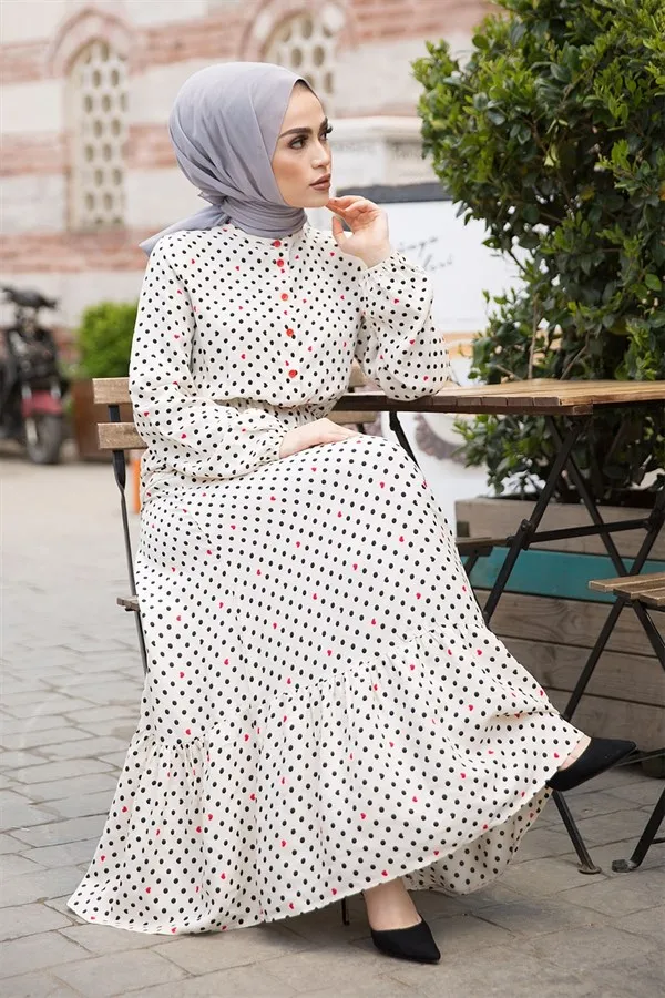 

polka dot dress viscose dress made in turkish muslim clothing summer fashion