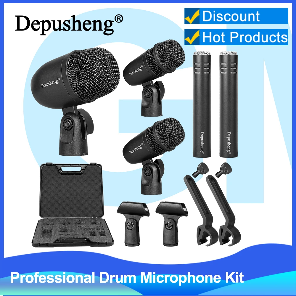 

Wired Dynamic Drum Microphone Dpusheng GM5 Bass/Kick Instrument Tom/Snare Cymbals Mic Set for Studio Recording and Live Performa