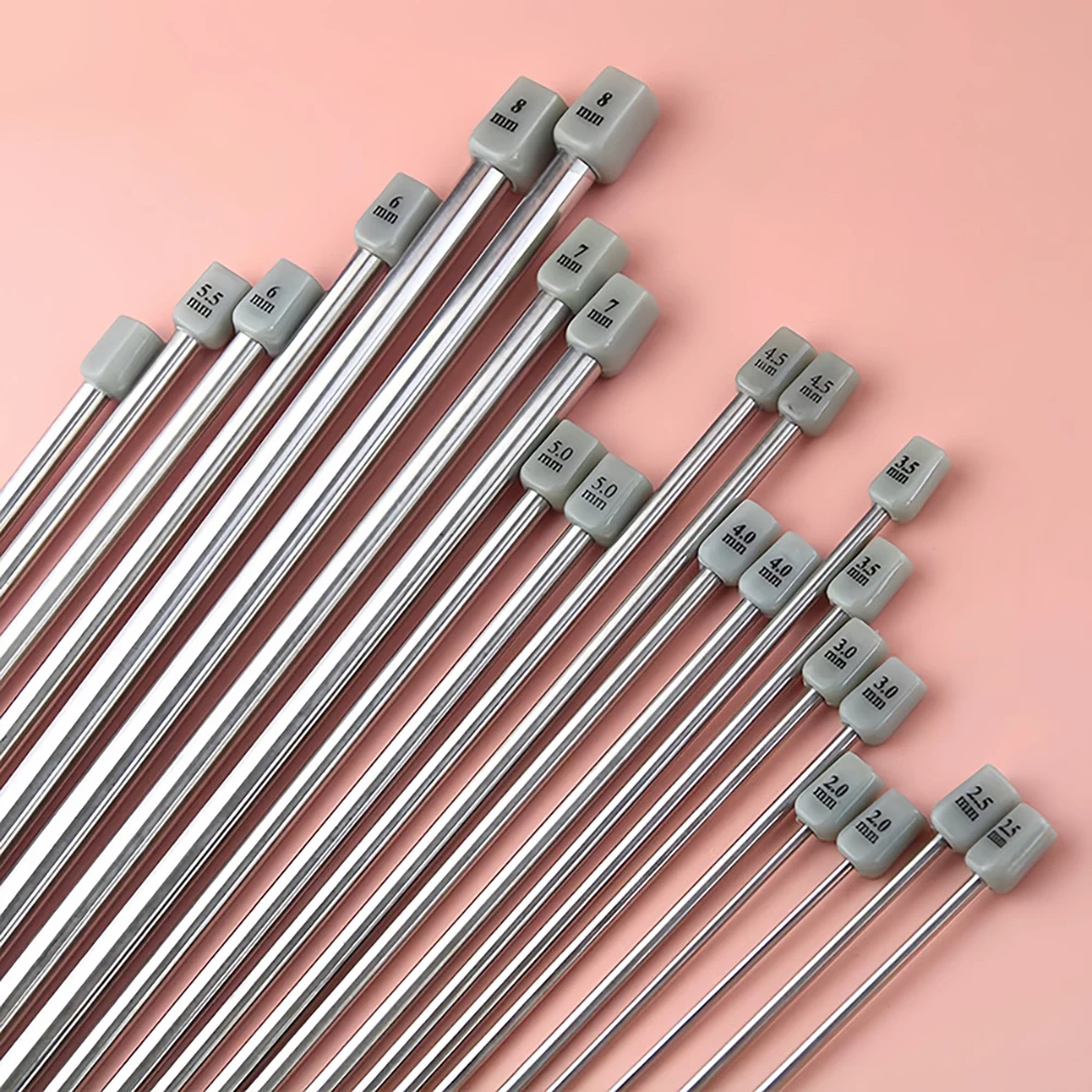 11 Pairs Single Point DIY Weave Sweater Clothes Needle Hooks 25cm/35cm Length 2.0mm-8.0mm Stainless Steel Knitting Needle Set