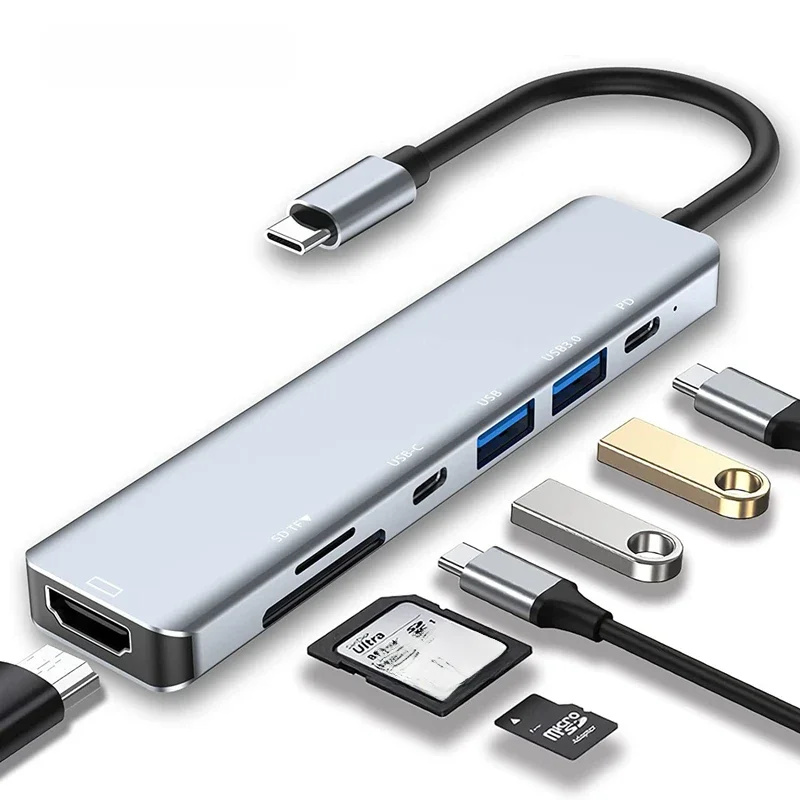 Hub USB-C z rozdzielaczem na 4K HDMI, adapter USB 3.0 Type-C, stacja dokująca SD TF do MacBooka, iPada, Samsunga S22 Dex, laptopa — zdjęcie produktu 7