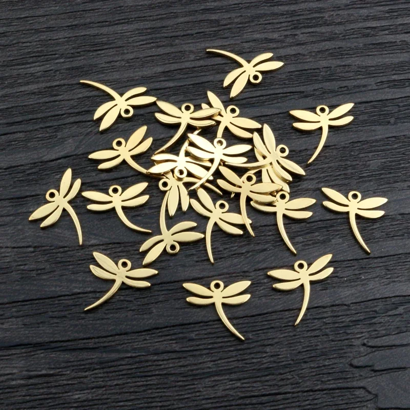10 sztuk 11x12mm 316 ze stali nierdzewnej pozłacane Dragonfly małe Charms wisiorek dla naszyjnik DIY tworzenia biżuterii ustalenia — zdjęcie 2