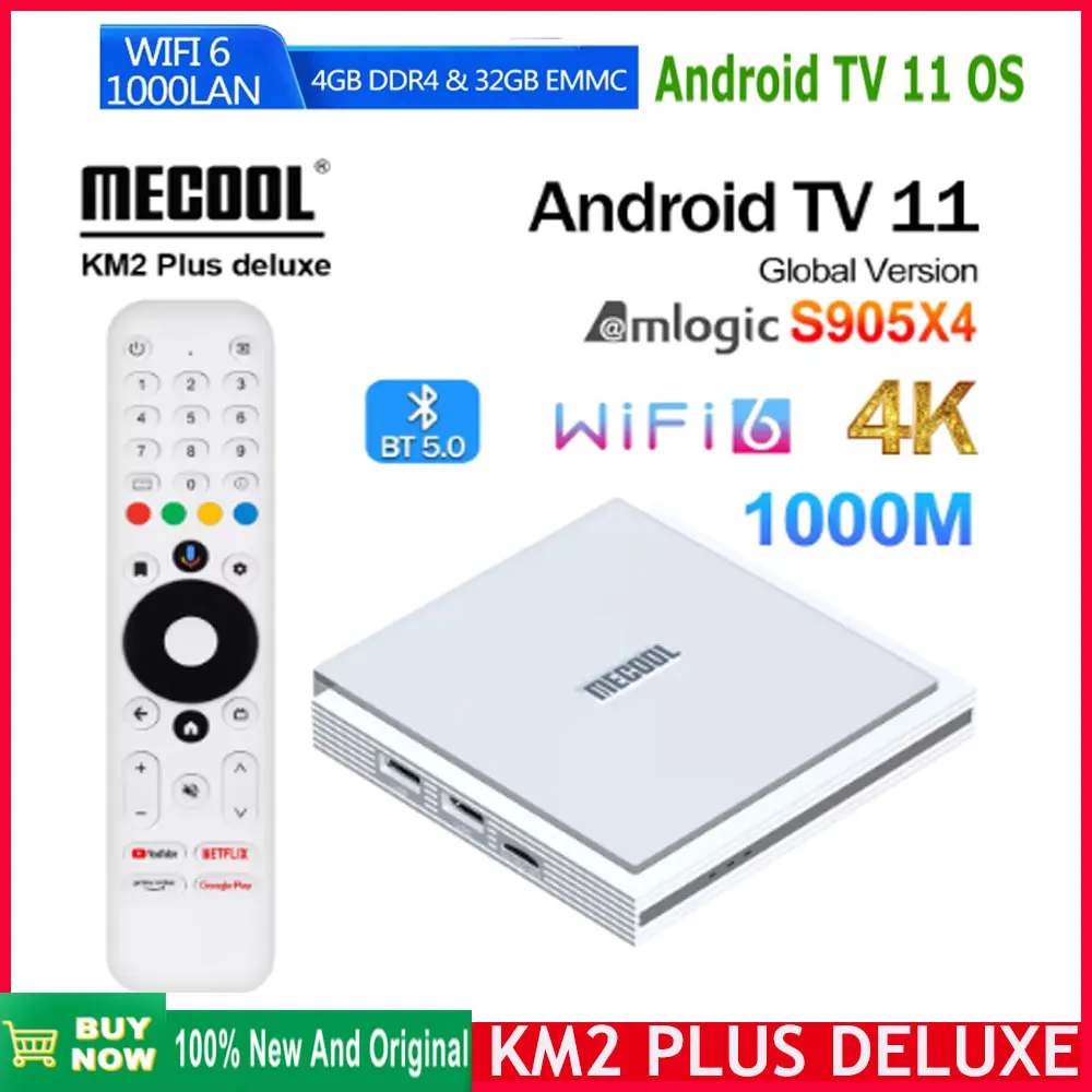 [Genuine]High-end Mecool KM2 Plus Deluxe Android 11 TV Box1000M Amlogic S905X4 4K HD ATV BOX 5G WiFi 6 Dolby Audio Media Player