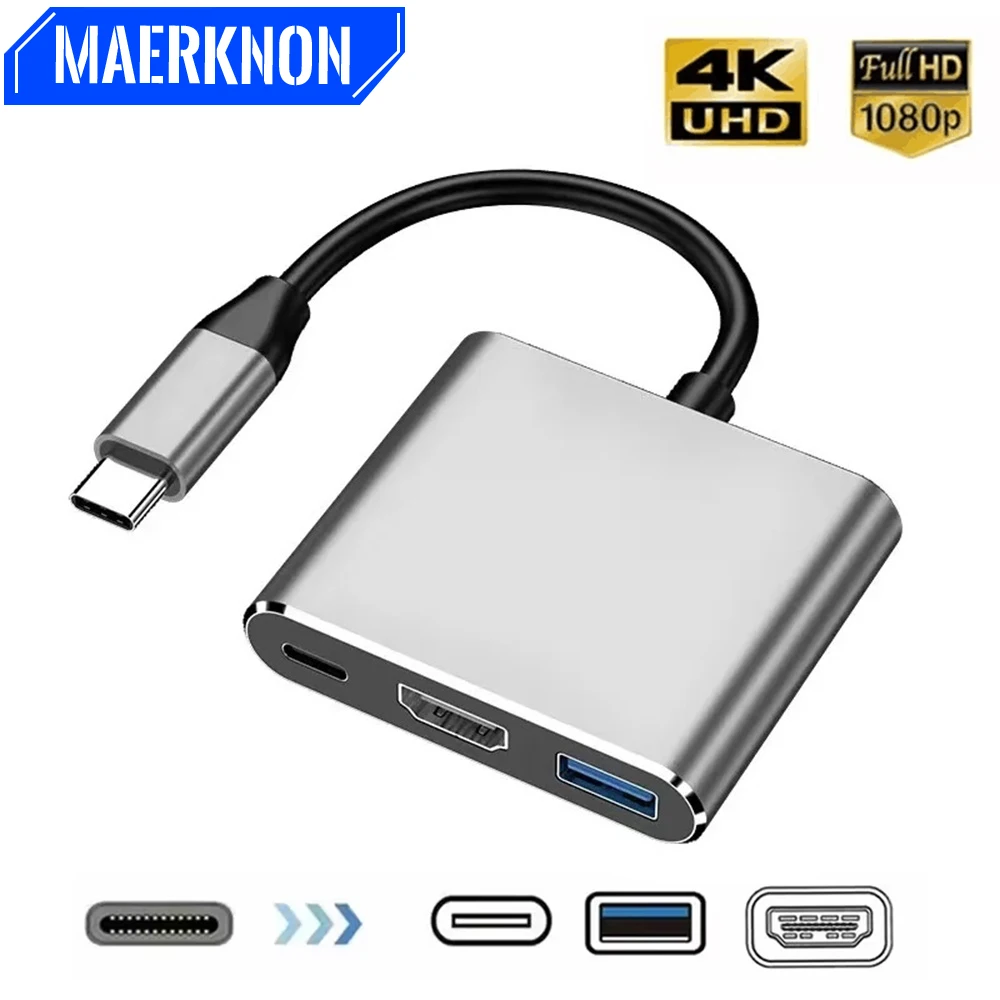 USB C HUB 3 in 1 Type C To HDMI-Compatible Converter Adapter USB 3.1 Docking Station Fast Charging Splitter For MacBook Air Pro