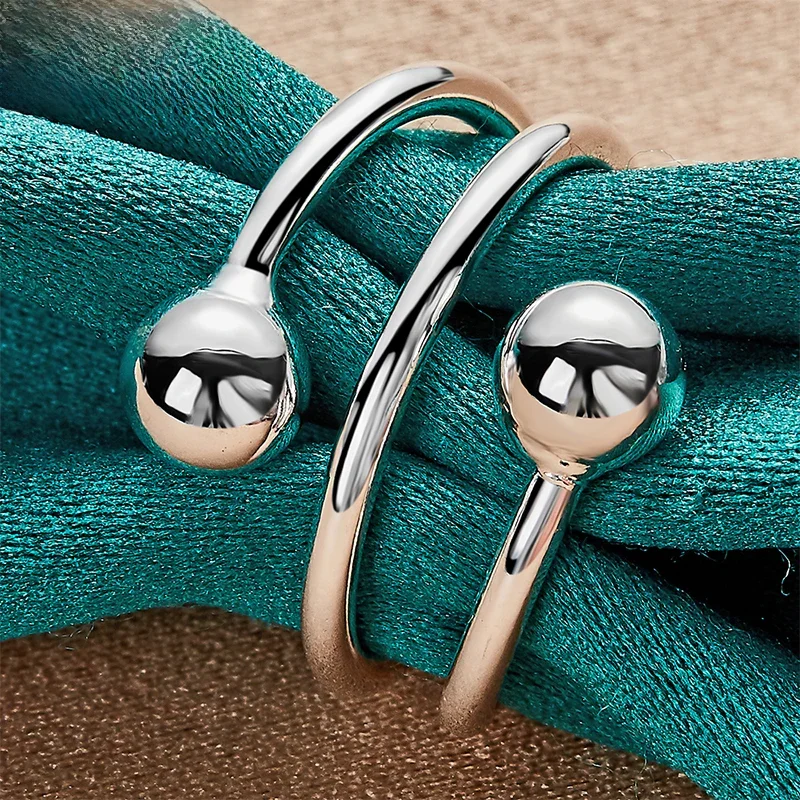 DOTEFFIL 925 Sterling Silver Double Smooth 8mm Beads Ball Ring Dla Kobiety Mężczyzna Moda Ślub Zaręczyny Impreza Prezent Urok Biżuteria — zdjęcie 2