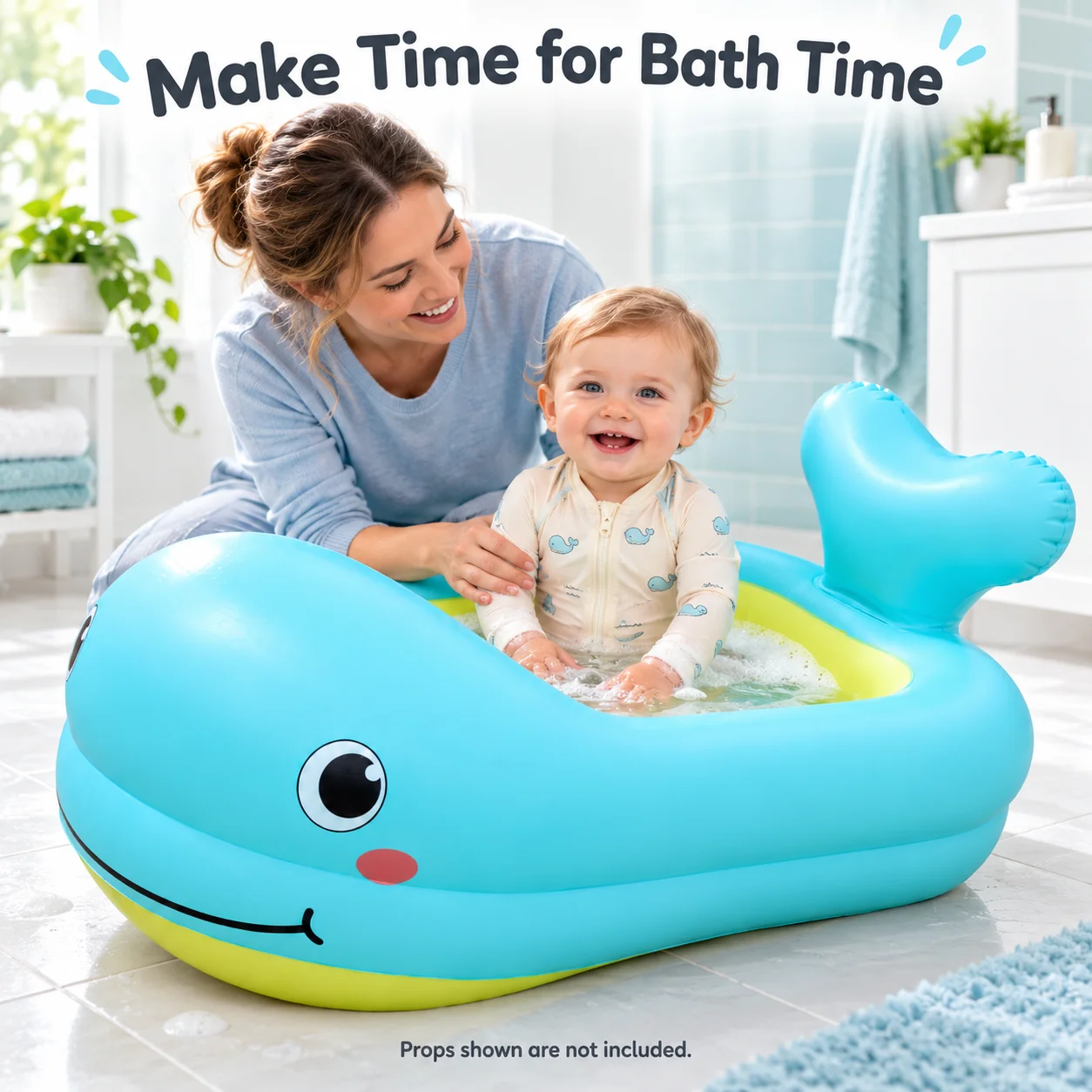 Inflatable Bathtub, Portable Foldable Baby Bath Tub, Yellow Duck or Blue Whale Design for Home and Travel