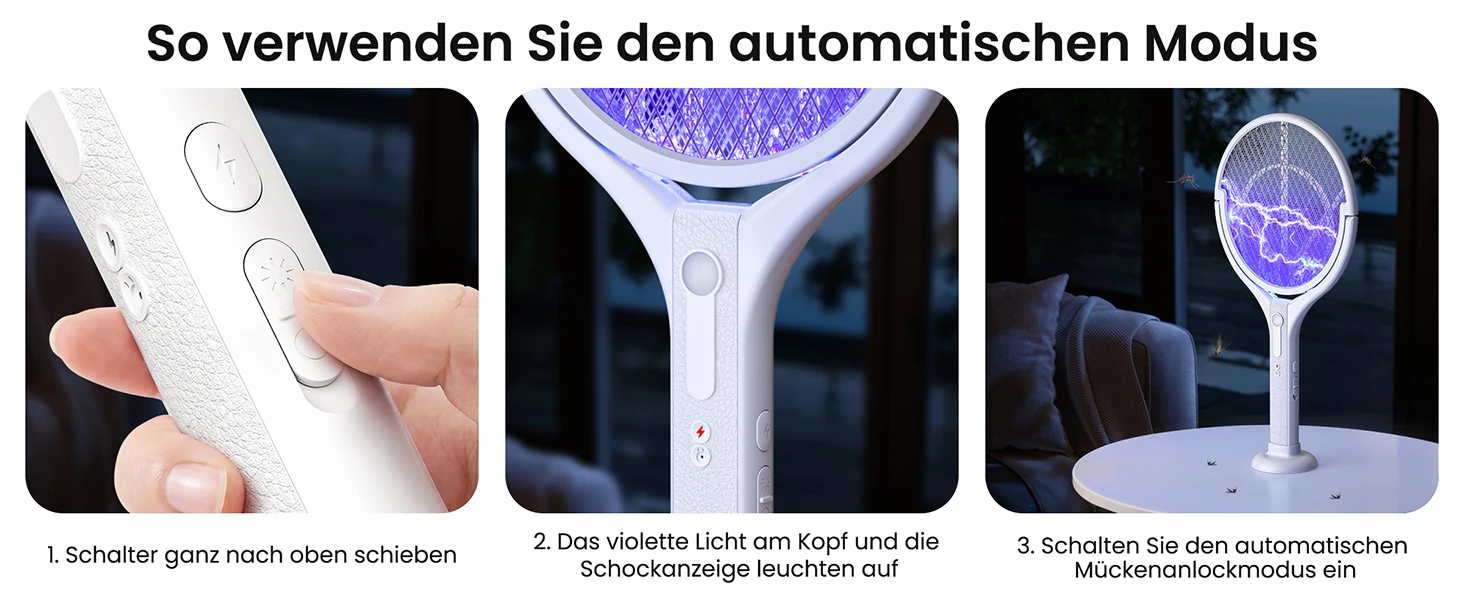 Fomyheard 4-in-1 Elektrische Mückenlampe: Faltbar und teleskopierbar (3000V), wiederaufladbarer Insektenvernichter mit UV-Lichtfalle, 1800mAh Akku, USB-C-Ladefunktion, für den Innen- und Außenbereich geeignet. – Detail 6