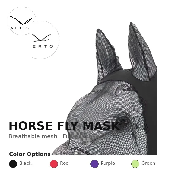 Breathable Mesh Horse Fly Mask with Ears Lightweight Full Face Cover for Riding Stable Turnout Protection