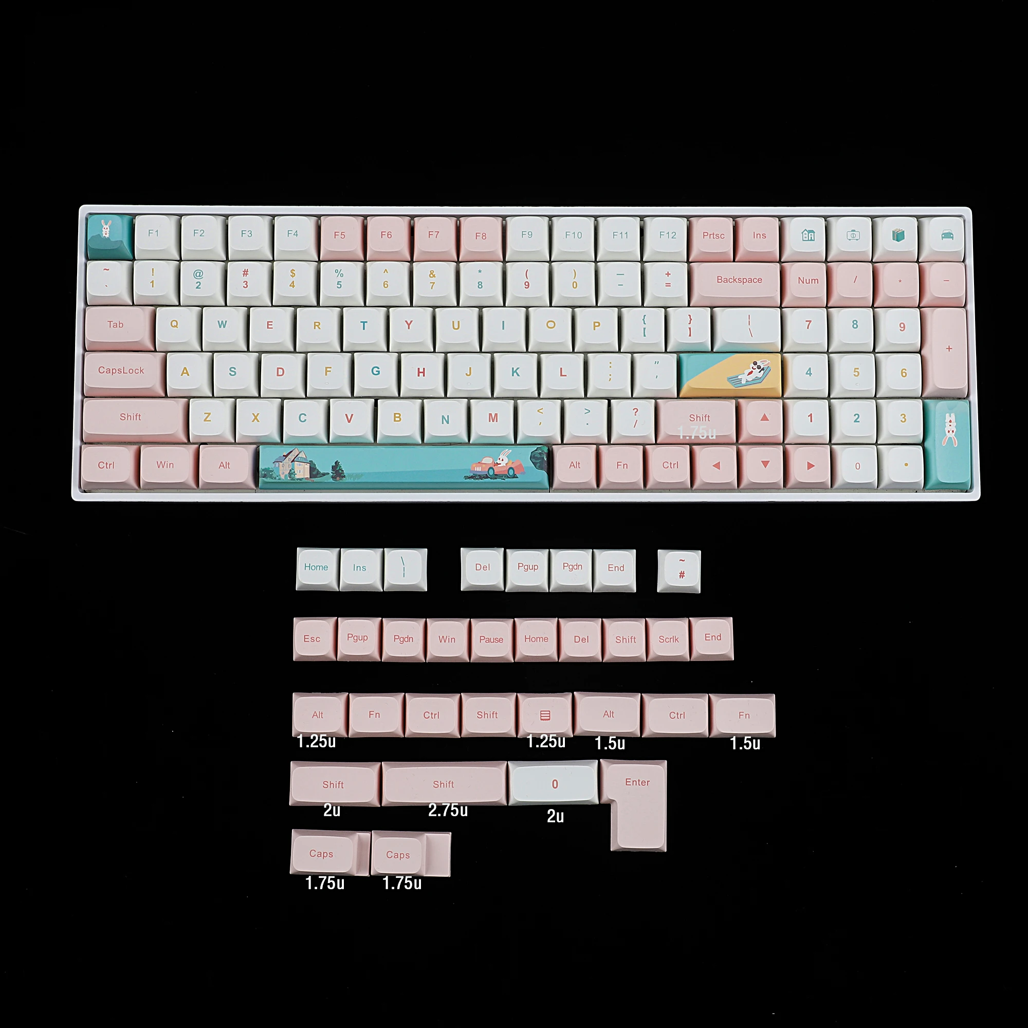 Rabbit Elite 132 Key Dye Sub ZDA PBT Keycap Similar to XDA ANSI ISO For MX Keyboard 104 87 61 Melody 96 KBD75 ID80 GK64 68