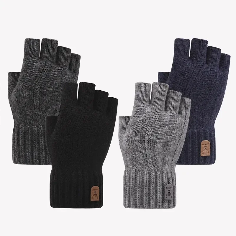 AliExpress Winter Gloves For Men Half Finger Writting Office Cycling Knitted Gloves Students Alpaca Wool Warm