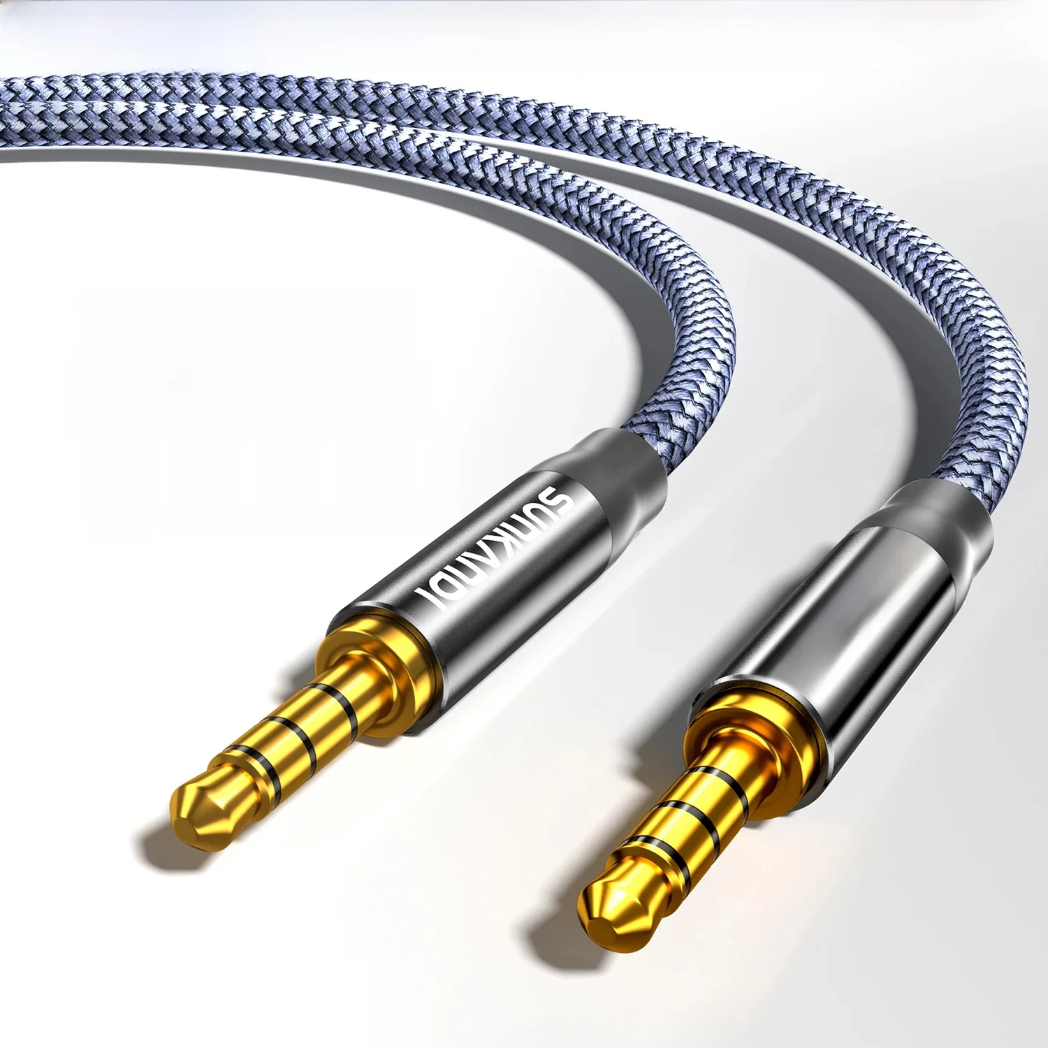 SUNKANDI Kabel Audio 3.5mm Pleciony TRRS 4-biegunowy Hi-Fi Stereo Jack Męski do Męskiego Przewód AUX do Tabletów Słuchawek Głośników — 2