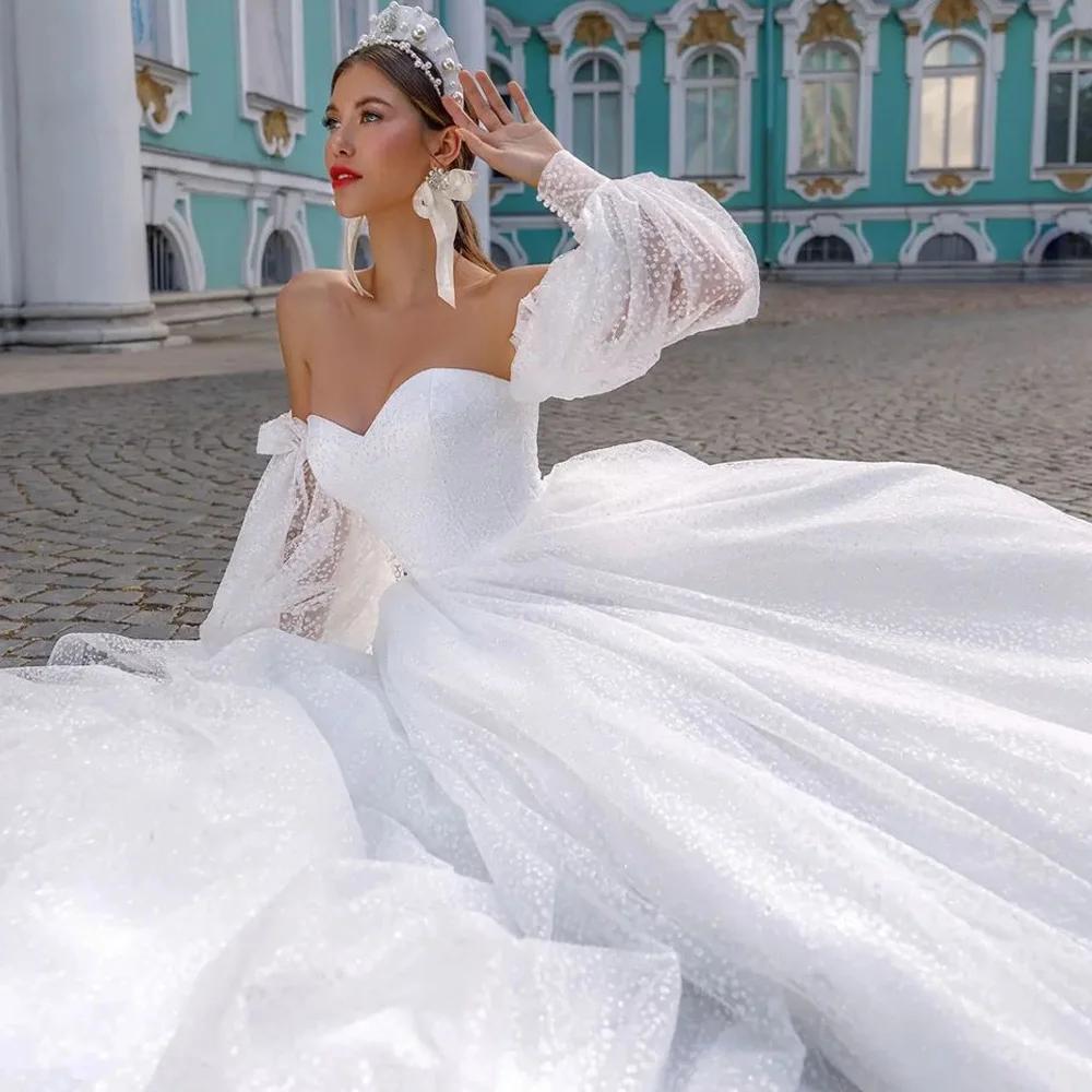 Gaun Pernikahan Putri Sweetheart Menawan Sempurna Gaun Pengantin Tanpa Punggung Lengan Dapat Dilepas Gaun Pernikahan Tulle Polkadot De Novia