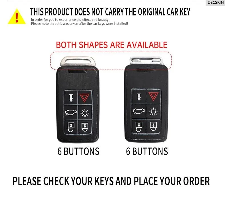 5/6 Buttons Zinc Alloy+ Leather Car Remote Key Case Cover Protection Holder Shell Key Fob For Volvo XC60 V60 S60 S80 XC70 V40