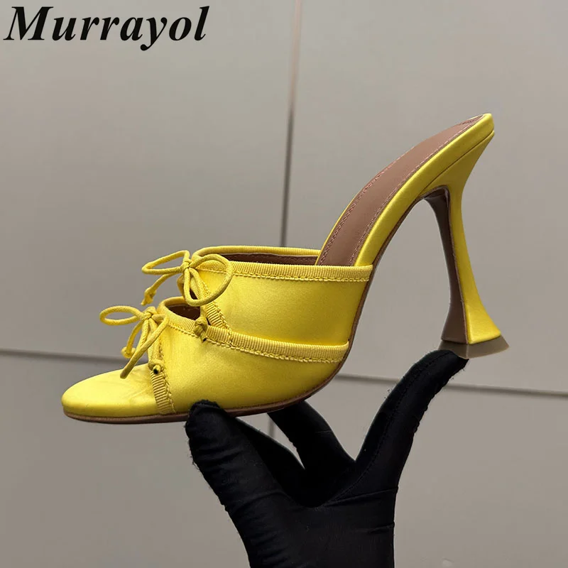 Slippers Women Silk Satin Bow-Knot Decor Sandals Summer Thin High Heel Sandalias Mujer Party Banquet Shoes Lazy Stiletto 2026