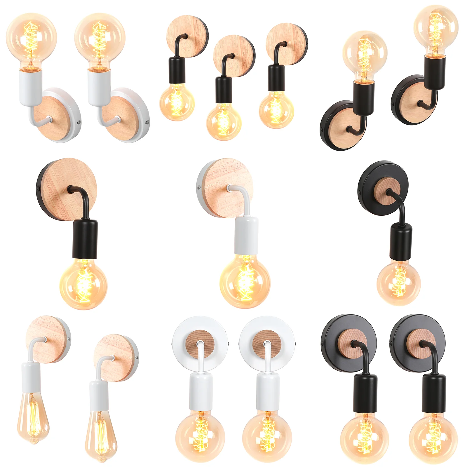 e27-ウォールランプ北欧ヴィンテージスタイル金属無垢材ベースレトロ美的リビングルームダイニングルーム寝室廊下-110v-220v