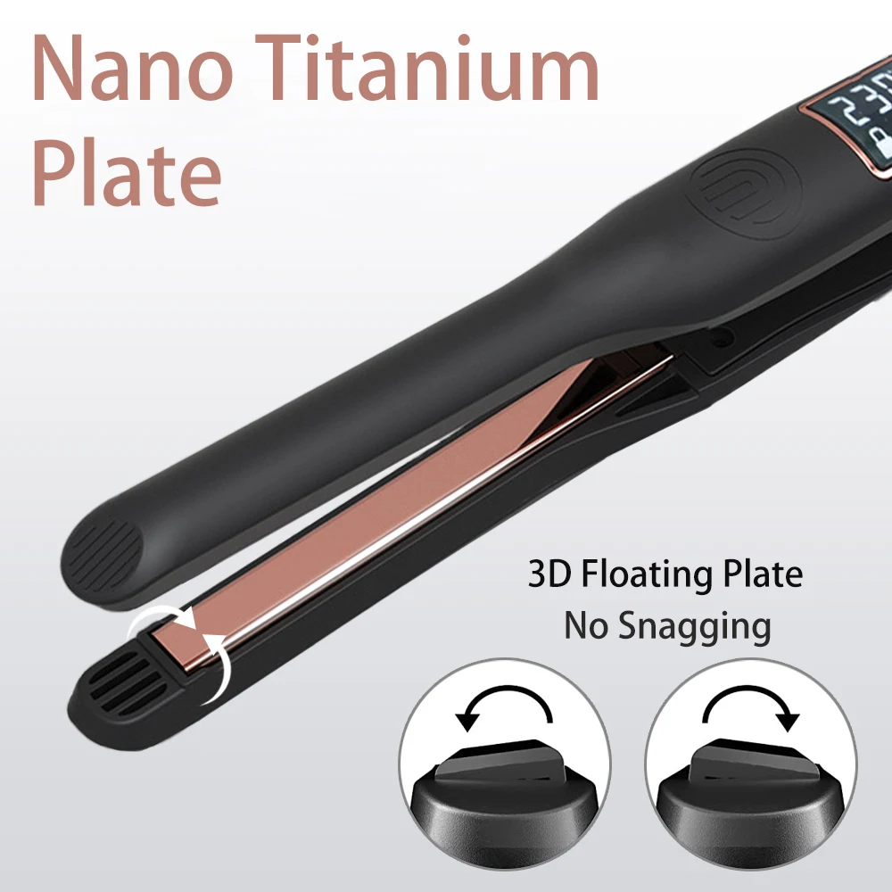 Thinnest Plate Hair Curler Mini Hair Straightener 2 in 1 Titanium Pencil Narrow Flat Iron with LCD Display for Short Beard Hair