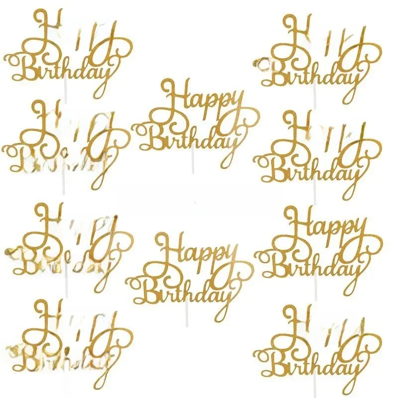 10 pièces de décorations de gâteau Joyeux Anniversaire en lettres acryliques dorées, noires et argentées, pour la décoration DIY de fêtes d'anniversaire d'enfants