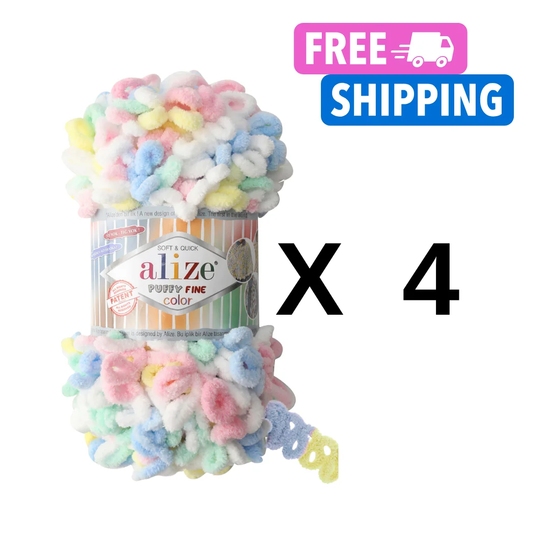 Alize Puffy Fine Color 4 PCS Free Shipping 100% Micro Polyester Amigruumi Craft, Knitting