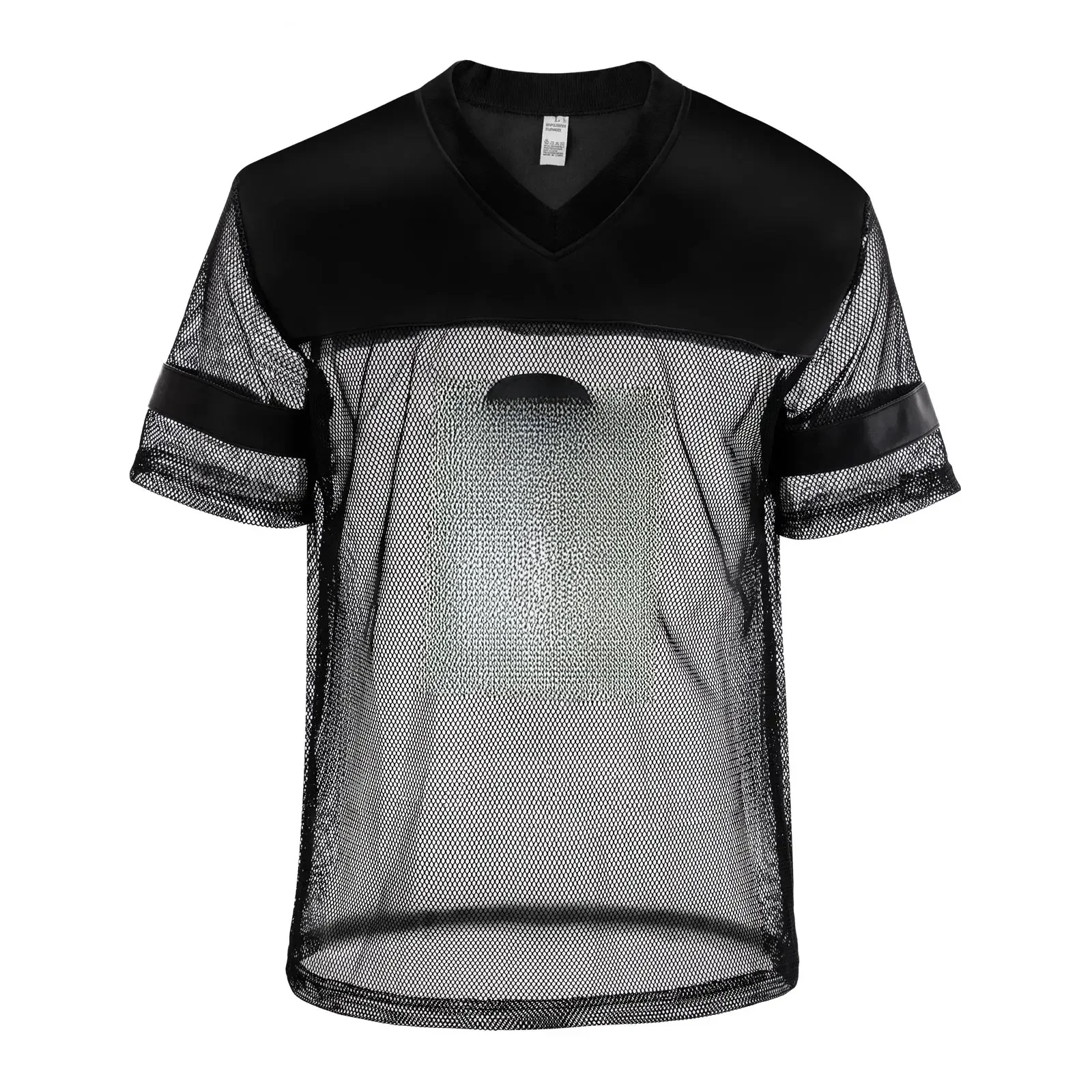 PU Sexy Fishnet T-Shirt Mann Tops T Männer Kunstleder Transparent Mesh Clubwear Durchsichtig Kurzarm Nummer 1,0 7