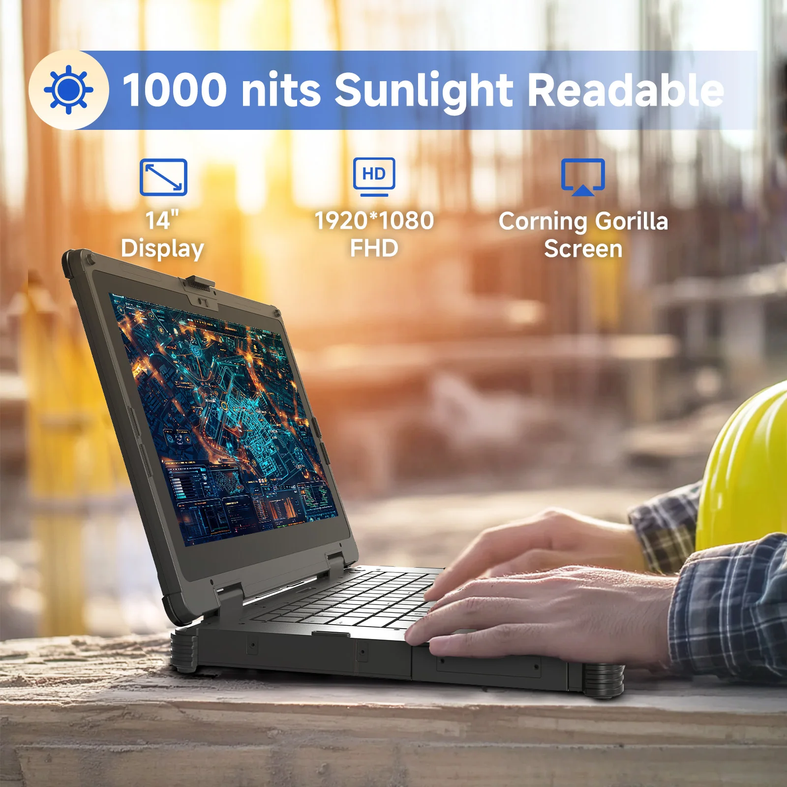 كمبيوتر محمول ONERugged Rugged N14M، 14 بوصة Windows 11 Pro Ultra 7، كمبيوتر محمول صناعي 32 جيجابايت + 256 جيجابايت، يدعم التبديل السريع - كمبيوتر AI