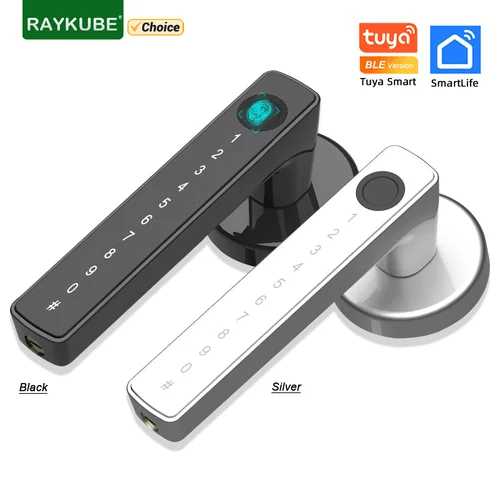 RAYKUBE M5 Tuya BLE cerradura de puerta con huella dactilar cerradura electrónica Digital con contraseña/llave/tarjeta IC/Smartlife/desbloqueo de aplicación Tuya