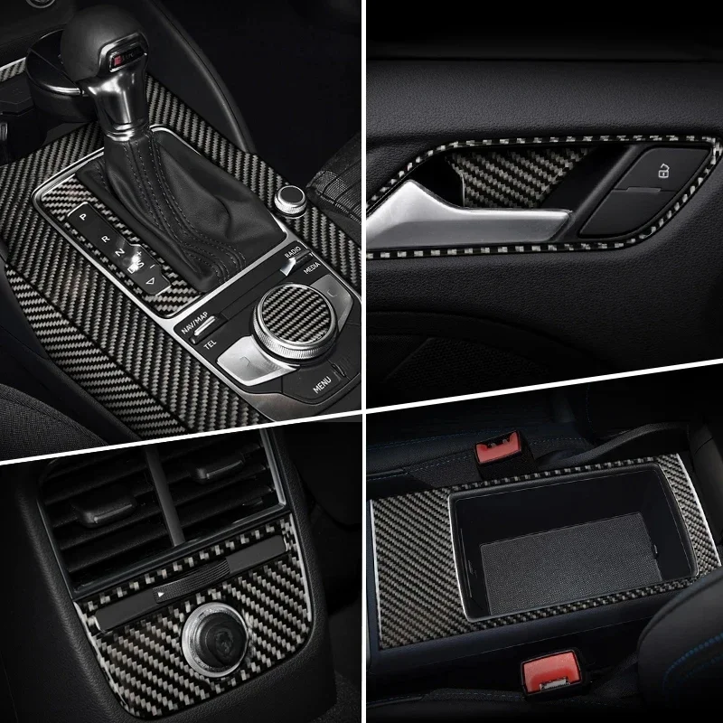 Autocollants en Fiber de carbone pour Audi A3 8V S3, changement de vitesse intérieur de voiture, panneau CD de climatisation, couverture d'accoudoir