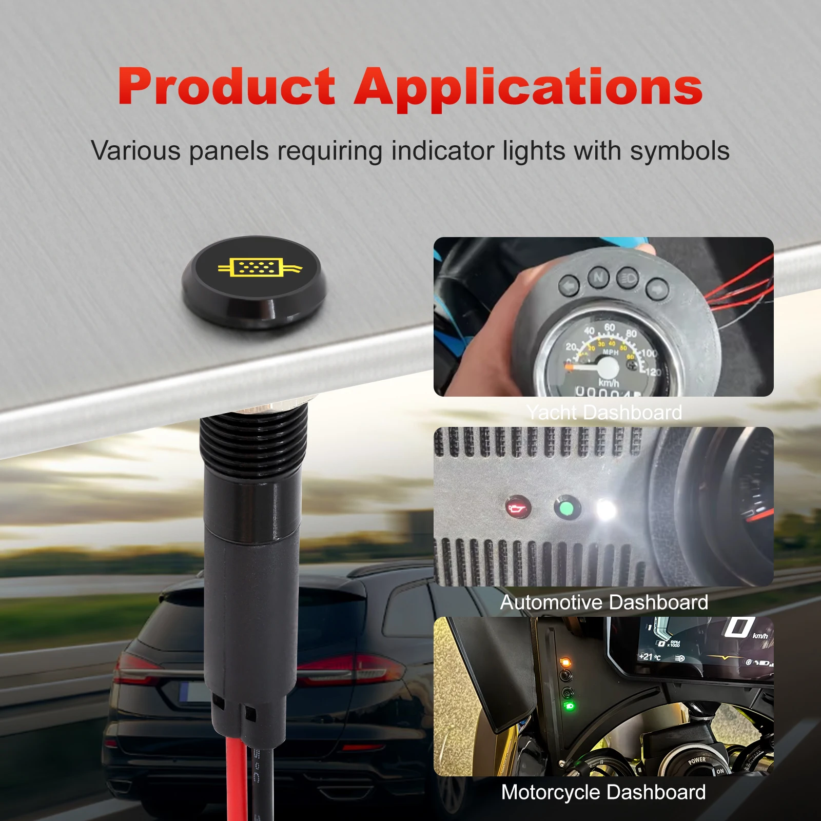 فيلم 8 مللي متر رمز مؤشر LED ضوء 12 فولت 24 فولت مؤشر معدني أسود داش مصباح إرشاد مع سلك لوحة سيارة روك الآلات #6