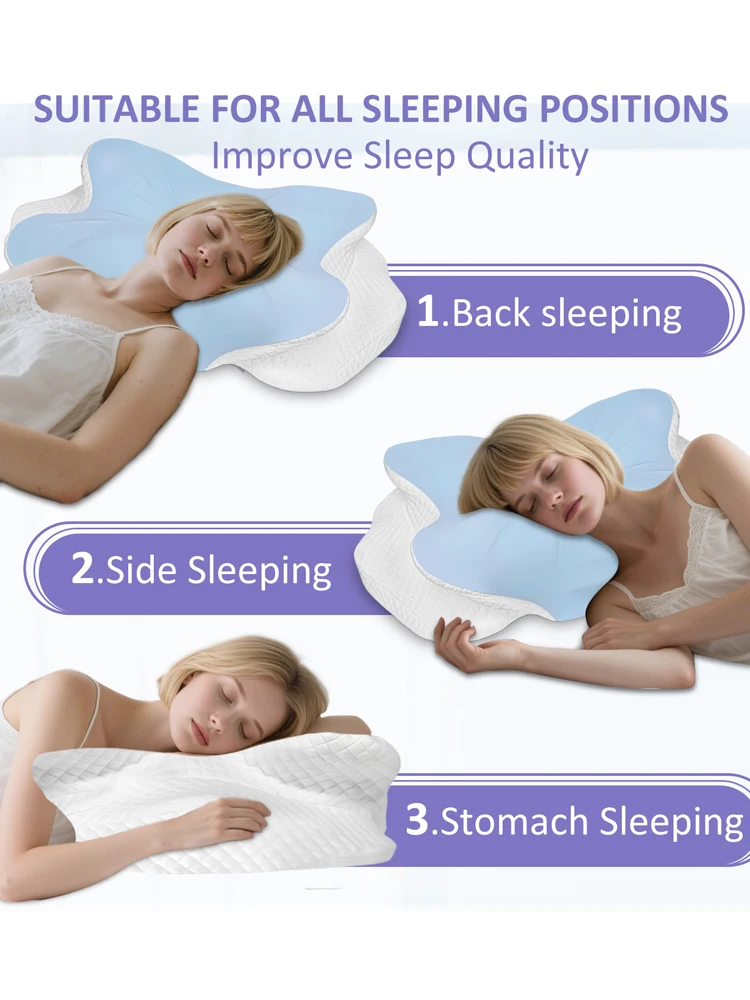 Ergonomisches Nackenkissen aus Memory-Schaum zur Linderung von Nackenschmerzen, mit Eisseiden-Kissenbezug – Nacken- und Schulterstützkissen für Rücken- und Seitenschläfer