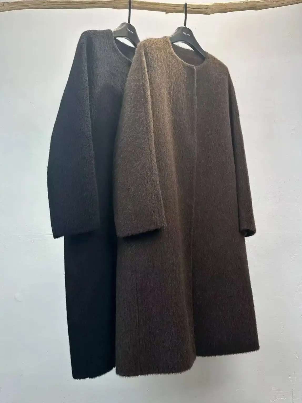 

Autumn-winter minimal casual alpaca long coat with scarf