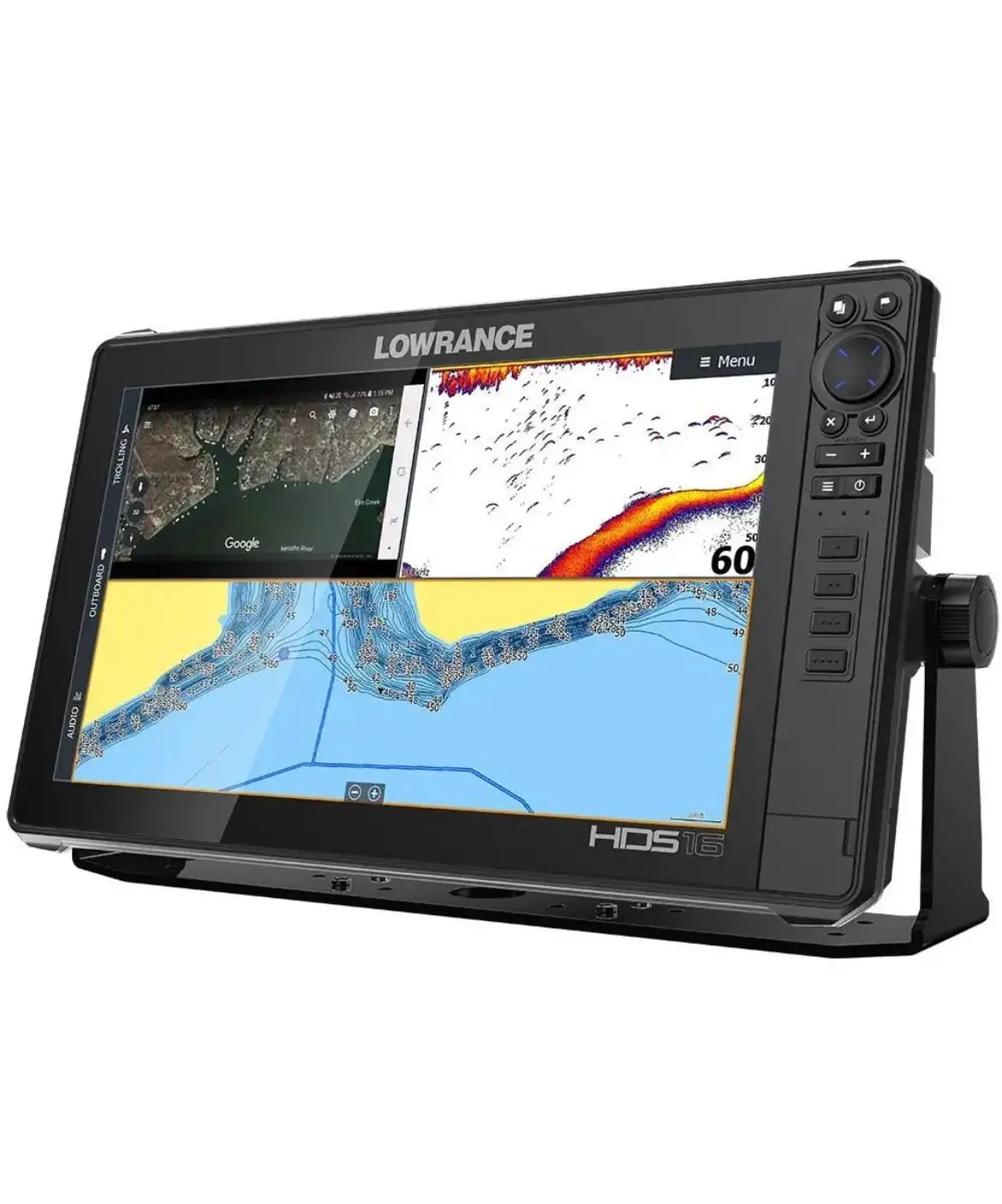 Hot Deal Lowrance HDS-16 Live Fish Finder with Active Imaging 3-in-1 Transom Mount Transducer C-MAP P