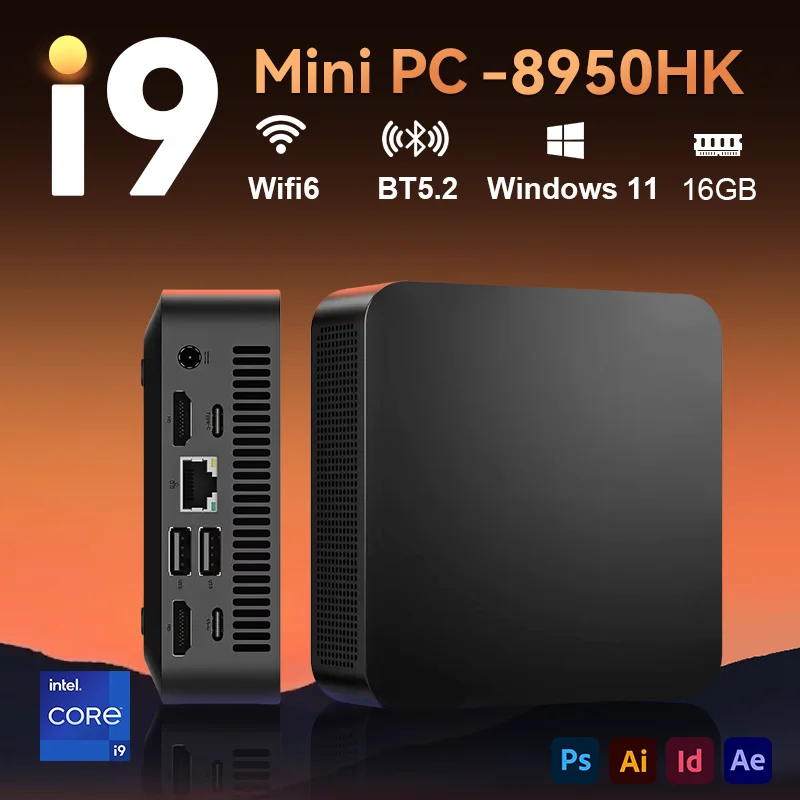Mini PC Intel i9-8950HK/Celeron N5095A, Windows 11 Pro, 16GB de RAM, SSD de 1/2TB, WiFi6, BT5.2, ordenador de escritorio de bolsillo