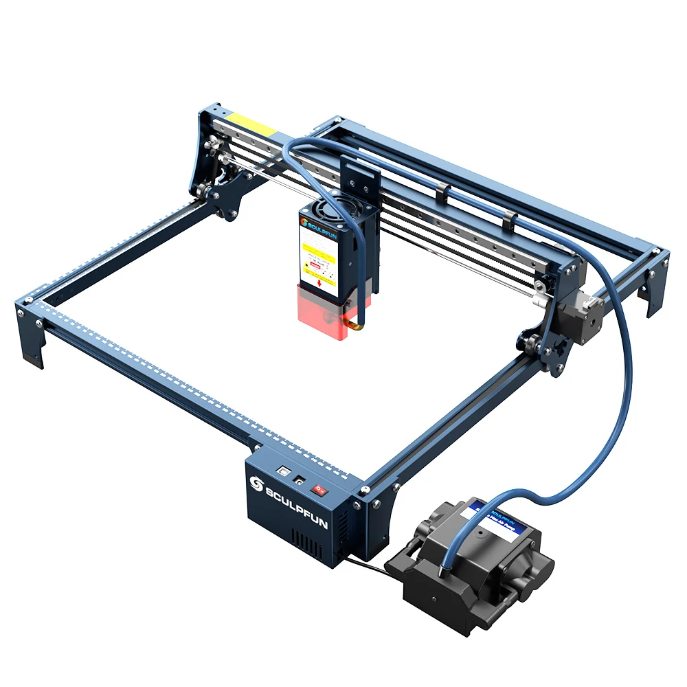 SCULPFUN S30 Pro Max 20W lasergraveer- en snijmachine, 0,08x0,1 mm laserfocus, 32-bits moederbord, automatische luchttoevoer, 410x400, veiligheidsvoorzieningen.