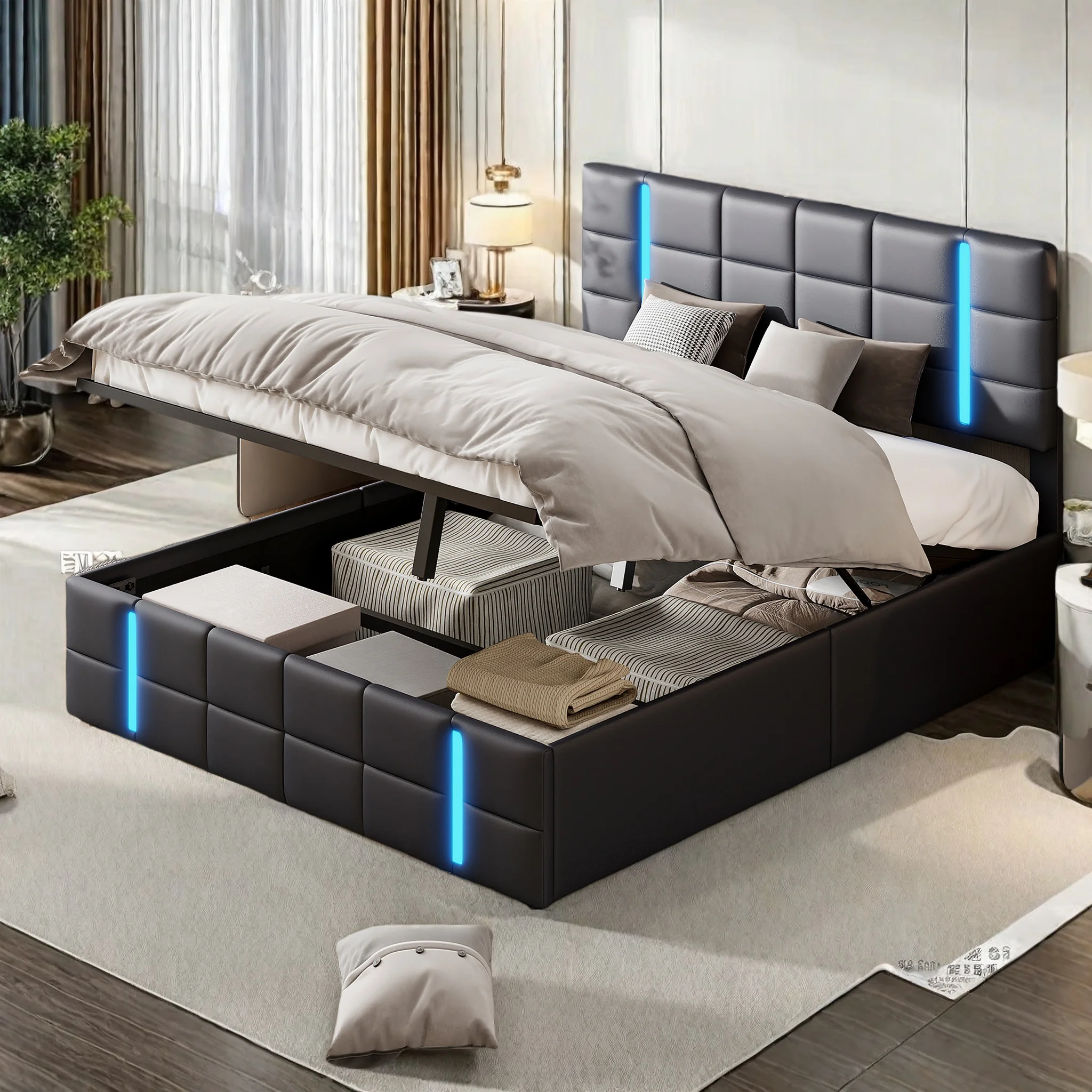 Creahappy, letto imbottito, struttura letto matrimoniale 140×200 cm, letto con contenitore, letto con meccanismo idraulico, letto per camera da letto,