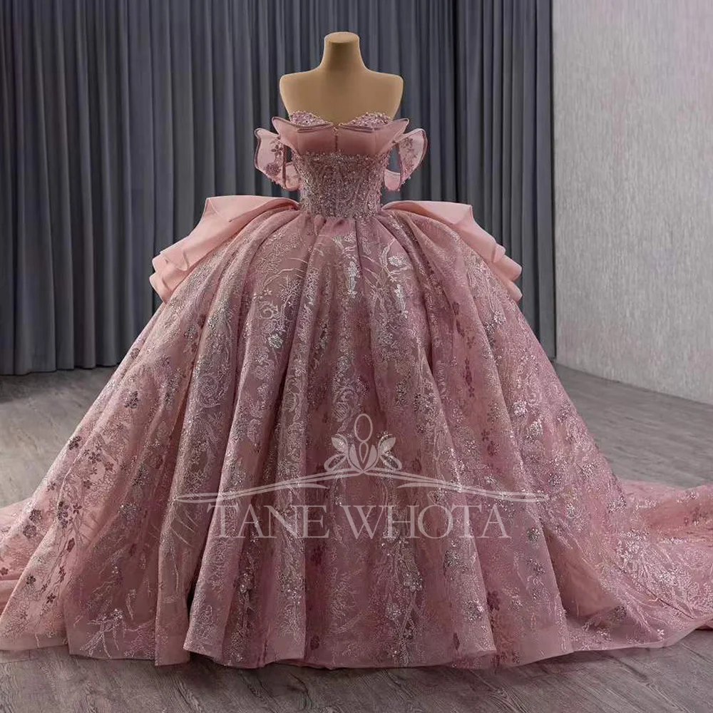 

Luxury Evening Dress 2025 Crystal Beaded Pearls Lace Up Back Pink Short Dresses For Special Occasions Formal Dress
