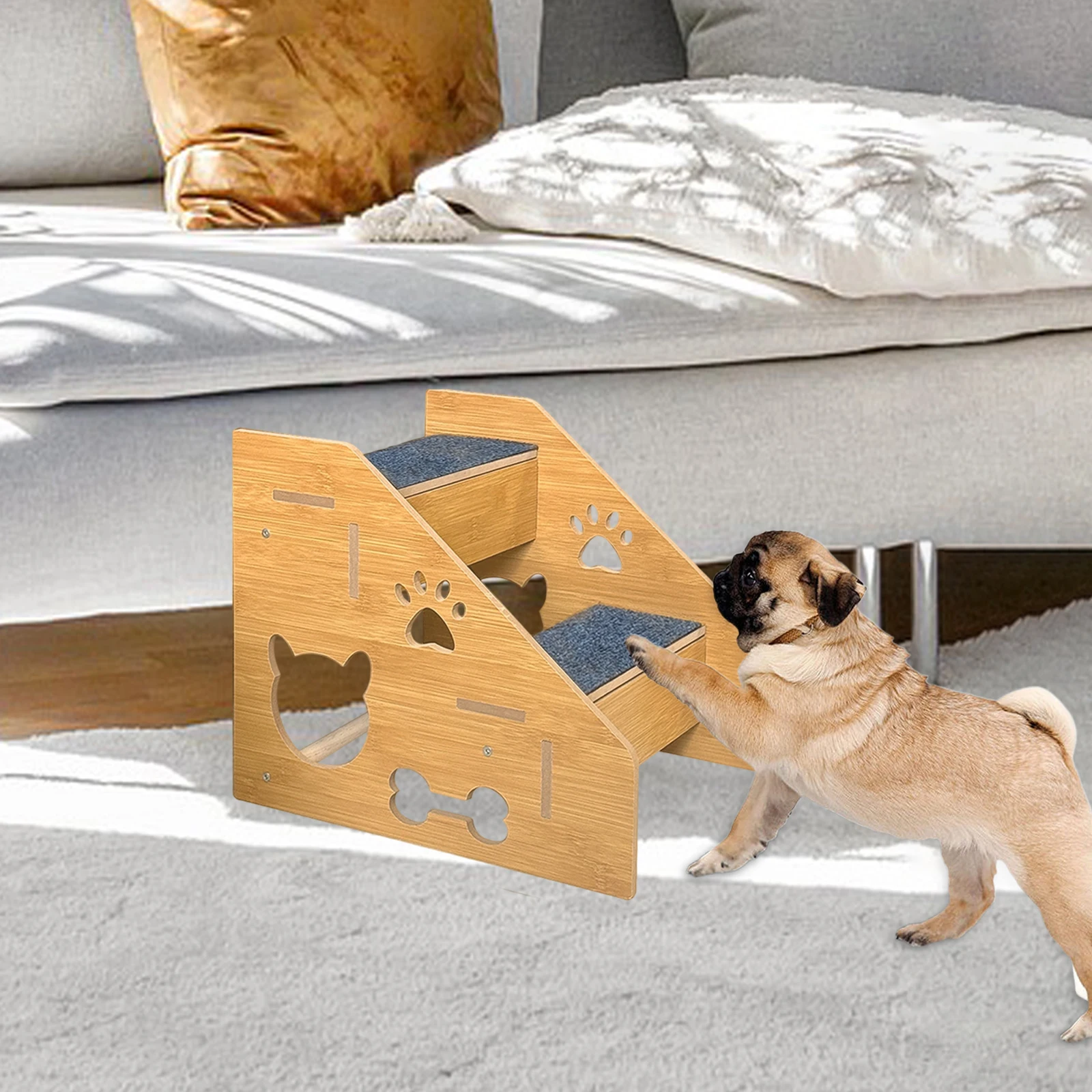 

1 Pc Wood Dog Stairs Ladder Dog Ramp Puppy Stairs Dog Non Slip Design Versatile Pet Supplies for Indoor Couch Small Dogs Cats