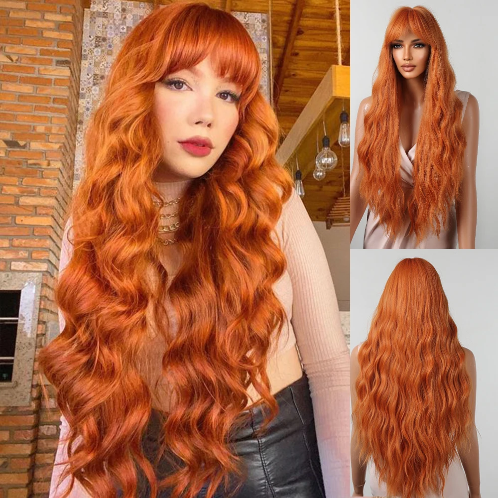 Stv vize Ondolátás Szintetikus wigs Göndör ligh Narancsszínű Vörösessárga Paróka vel Frufru számára Sztrájktörő Fehérítőszer Nők Halloween cosplay Gabalyodik Ellenálló