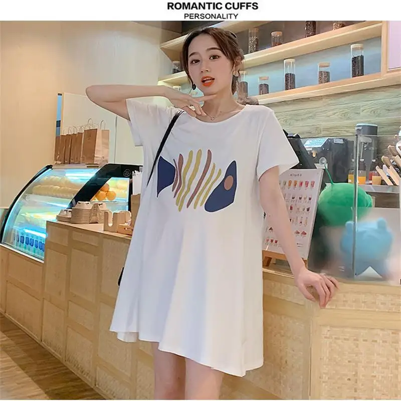 Maternity Tops Summer Short-Sleeved Mid-Length Maternity Wear Summer Outer Wear Loose Dress Popular Suit Pants
