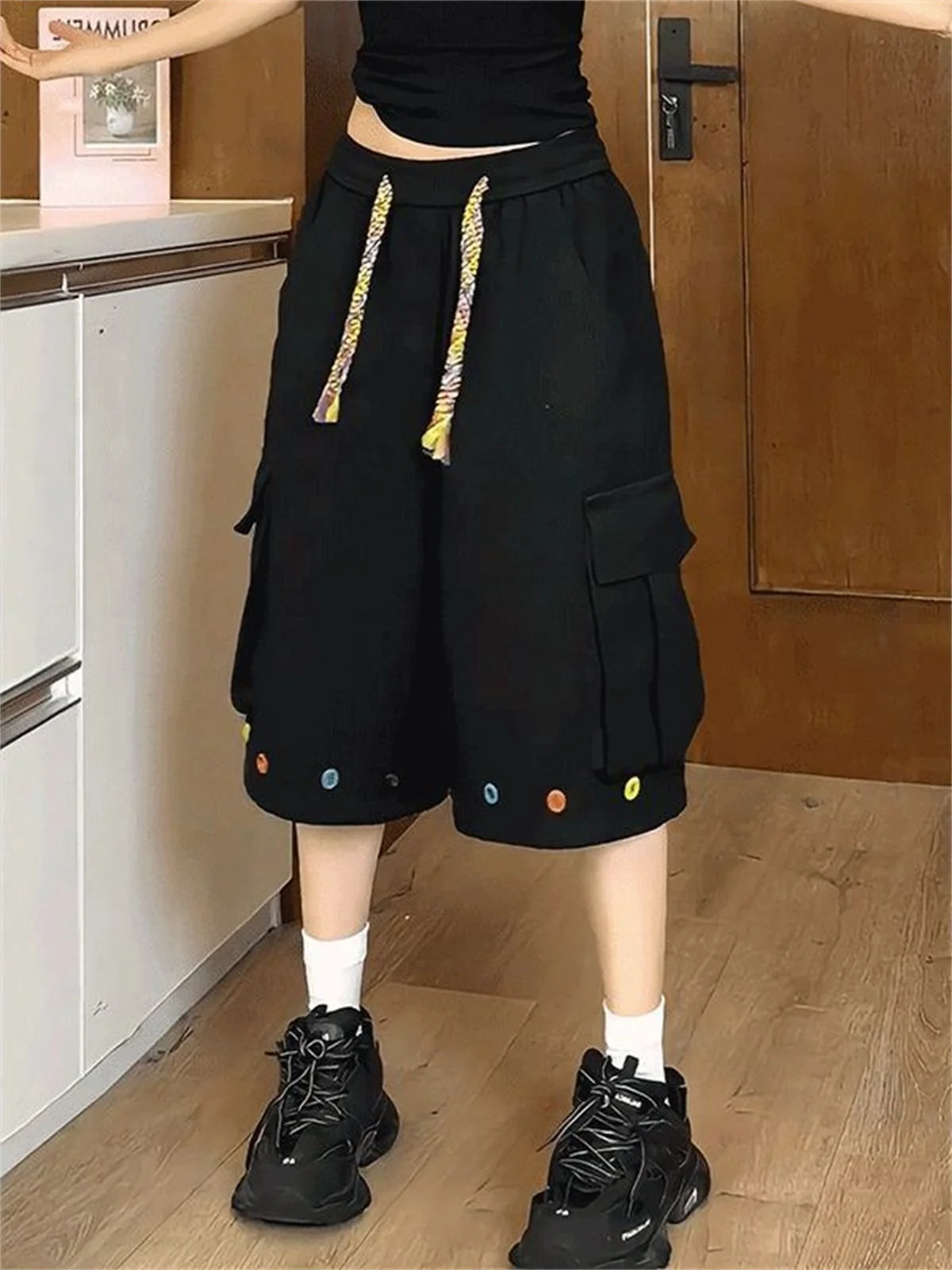 American Style Workwear Shorts Casual Loose Fit Drawstring Men's Handsome Design Five-Quarter Length Breathable Summer Pants