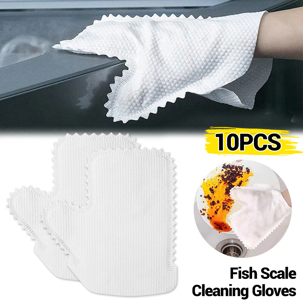 10PCS Fish Scale Cleaning Duster Gloves Soft White For Window Glass Floor Desk