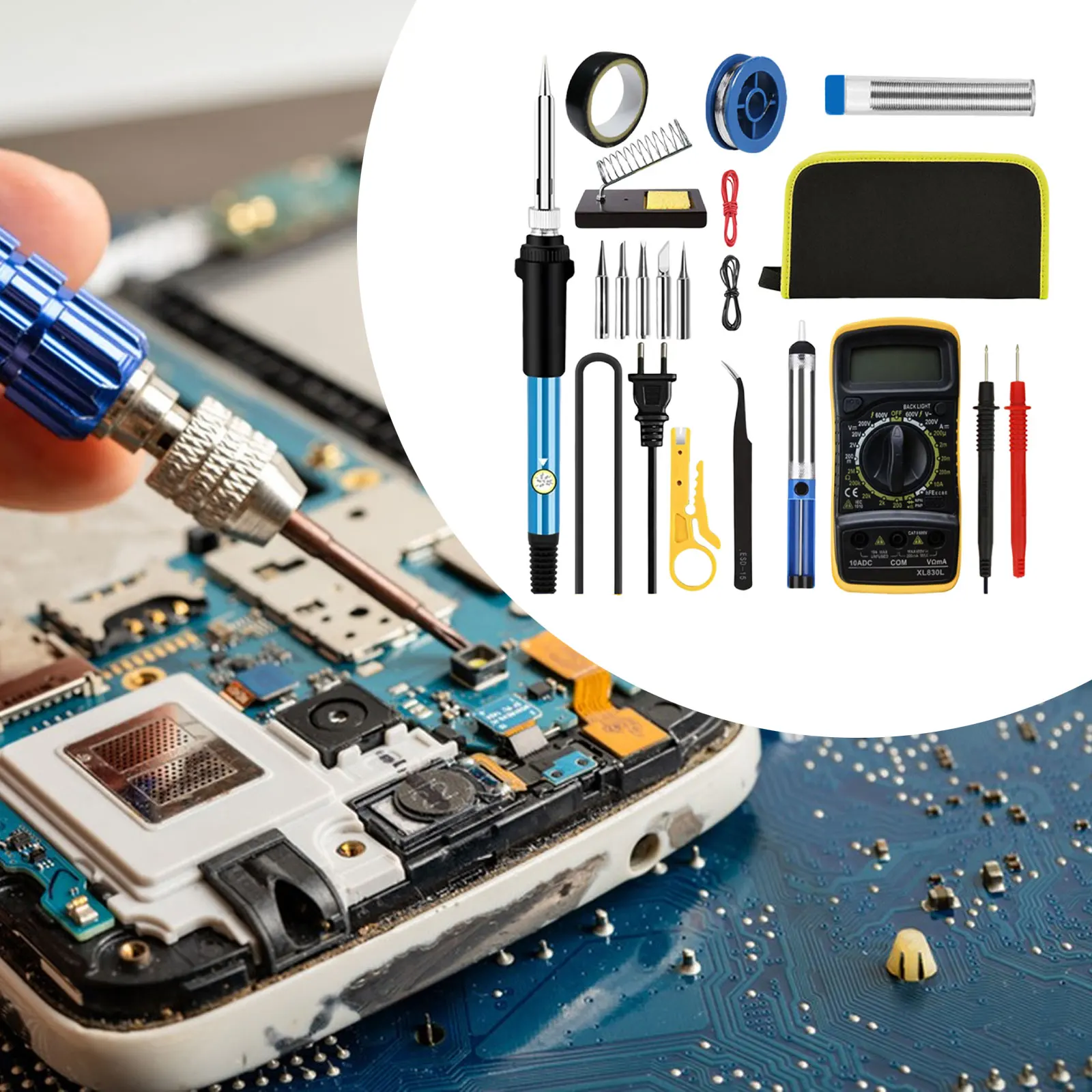 

60W Soldering Iron Set 200-450°C Adjustable Temperature LCD Solder Welding Tools for Soldering Welding EU Plug With Multimeter